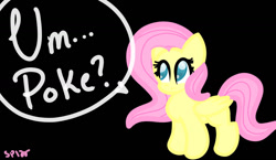 Size: 1398x811 | Tagged: safe, artist:skypaw122, derpibooru import, fluttershy, pegasus, pony, black background, eyelashes, female, mare, signature, simple background, solo, talking, wings