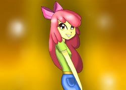 Size: 3508x2492 | Tagged: safe, artist:shikidark, derpibooru import, apple bloom, equestria girls, female, looking at you, smiling, smiling at you, solo