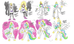Size: 1280x766 | Tagged: safe, artist:bluelilytz, derpibooru import, princess celestia, alicorn, anthro, human, unguligrade anthro, arm hooves, clothes, cosplay, costume, crown, doll, dollified, dress, female, human to anthro, inanimate tf, jewelry, mare, ponysuit, possession, regalia, side slit, species swap, story included, traditional art, transformation, transformation sequence
