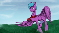 Size: 4424x2489 | Tagged: safe, artist:mixdaponies, derpibooru import, oc, pegasus, clothes, commission, grass, grass field, pegasus oc, scarf