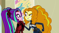 Size: 1280x714 | Tagged: safe, artist:14oliverhedgehog, artist:barrelslover, derpibooru import, edit, edited screencap, screencap, adagio dazzle, aria blaze, equestria girls, rainbow rocks, angry, carnage, duo, duo female, female, latex, living latex, parasite, shine, symbiote, venom