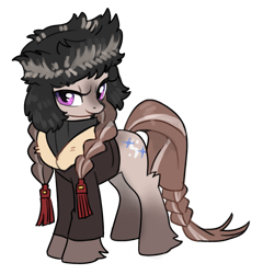Size: 1101x1145 | Tagged: safe, artist:marbo, oc, oc only, oc:boreal blanket, pony, /mlp/, braid, clothes, coat markings, female, fluffy, hock fluff, looking at you, mare, simple background, snowpony (species), socks (coat marking), solo, taiga pony, transparent background, ushanka, yakutian horse