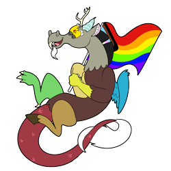 Size: 3000x3000 | Tagged: safe, derpibooru import, discord, draconequus, flag, headcanon, high res, lgbt, lgbt flag, lgbt headcanon, male, open mouth, open smile, pride, simple background, smiling, solo, transparent background