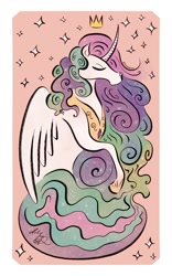 Size: 750x1200 | Tagged: safe, artist:kalabash92, derpibooru import, princess celestia, alicorn, pony, bust, crown, ethereal mane, eyes closed, female, jewelry, mare, portrait, regalia, signature, solo