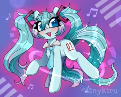 Size: 2048x1645 | Tagged: safe, artist:tinykiru, derpibooru import, earth pony, pony, anime, colored pupils, hatsune miku, kotobukiya, kotobukiya hatsune miku pony, necktie, ponified, solo, vocaloid