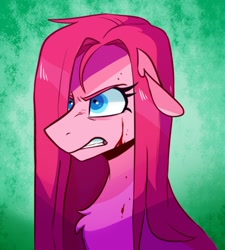 Size: 542x603 | Tagged: safe, artist:redxbacon, derpibooru import, pinkie pie, earth pony, pony, angry, blood, chest fluff, ears, female, floppy ears, frown, mare, pinkamena diane pie, solo