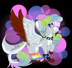 Size: 537x512 | Tagged: safe, artist:aonairfaol, derpibooru import, oc, oc only, wolf, wolf pony, abstract background, choker, fusion, solo, spiked choker, wings