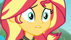 Size: 3410x1920 | Tagged: safe, derpibooru import, screencap, sunset shimmer, better together, equestria girls, forgotten friendship, bikini, close-up, clothes, female, high res, jewelry, lip bite, necklace, purse, solo, swimsuit