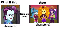 Size: 1080x546 | Tagged: safe, derpibooru import, screencap, adagio dazzle, aria blaze, principal abacus cinch, sonata dusk, better together, equestria girls, friendship games, sunset's backstage pass!, caption, female, glasses, image macro, taco dress, text