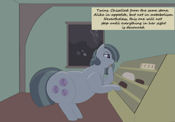 Size: 2949x2064 | Tagged: safe, artist:lupin quill, derpibooru import, marble pie, earth pony, pony, series:marble size (weight gain), belly, big belly, butt, cake, chubby, chubby cheeks, eating, fat, fat fetish, fetish, food, kitchen eyes, large butt, marble pudge, morbidly obese, narration, night, obese, plot, this will end in weight gain, weight gain sequence, window