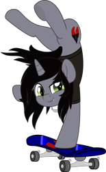 Size: 5000x8066 | Tagged: safe, artist:jhayarr23, derpibooru import, pony, unicorn, clothes, commission, disguise, disguised siren, fangs, handstand, horn, jewelry, kellin quinn, male, necklace, ponified, shirt, simple background, skateboard, sleeping with sirens, slit eyes, smiling, solo, stallion, t-shirt, transparent background, upside down, vector, ych result