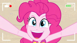 Size: 3410x1920 | Tagged: safe, derpibooru import, screencap, pinkie pie, better together, equestria girls, forgotten friendship, beach, camera shot, clothes, female, high res, one-piece swimsuit, open mouth, sleeveless, solo, swimsuit