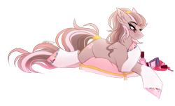 Size: 2000x1205 | Tagged: safe, artist:inspiredpixels, derpibooru import, oc, oc:crystal rose, earth pony, pony, female, hoof polish, lying down, mare, pillow, prone, simple background, solo, transparent background