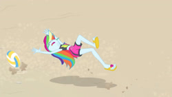 Size: 3410x1920 | Tagged: safe, derpibooru import, screencap, rainbow dash, better together, equestria girls, forgotten friendship, beach, cap, clothes, eyes closed, female, geode of super speed, hat, high res, jewelry, magical geodes, midriff, necklace, open mouth, rainbow dash is best facemaker, sandals, sleeveless, solo, sports, swimming trunks, swimsuit, volleyball