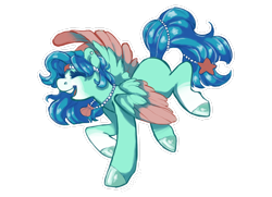 Size: 2876x2085 | Tagged: safe, artist:holidaye, derpibooru import, oc, oc only, oc:lola tide, pegasus, pony, colored wings, eyes closed, female, high res, jewelry, mare, necklace, open mouth, open smile, outline, pearl necklace, seashell, simple background, smiling, solo, transparent background, two toned wings, watermark, white outline, wings