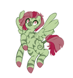 Size: 2372x2529 | Tagged: safe, artist:holidaye, derpibooru import, oc, oc only, oc:shortfuse, hybrid, zony, colored hooves, female, high res, outline, simple background, smiling, solo, spread wings, tail, tail wrap, transparent background, watermark, white outline, wings