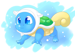 Size: 2125x1513 | Tagged: safe, artist:schokocream, derpibooru import, oc, oc only, oc:finn the pony, abstract background, adventure time, bubble, clothes, hoodie, male, pokefied, pokémon, solo, species swap, squirtle, underwater