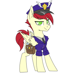 Size: 2000x2000 | Tagged: safe, artist:danger_above, derpibooru exclusive, derpibooru import, care package, special delivery, pegasus, pony, clothes, ear fluff, ears, folded wings, high res, looking at you, mailbag, mailpony, male, necktie, simple background, smiling, solo, stallion, standing, transparent background, wings