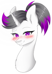Size: 3003x4237 | Tagged: safe, artist:torihime, derpibooru import, oc, oc only, oc:hazel radiate, pony, unicorn, blushing, bust, chest fluff, commission, commissioner:biohazard, ear fluff, ears, eyebrows, eyelashes, female, head shot, heart eyes, high res, highlights, horn, looking at you, mare, ponytail, portrait, purple eyes, simple background, solo, transparent background, unicorn oc, wingding eyes, ych result
