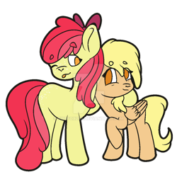 Size: 900x900 | Tagged: safe, artist:firefox238, derpibooru import, apple bloom, mango dash, earth pony, pegasus, deviantart watermark, female, filly, hug, obtrusive watermark, simple background, transparent background, watermark