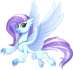 Size: 1040x992 | Tagged: safe, artist:scarlet-spectrum, derpibooru import, oc, oc only, oc:ocean breeze, classical hippogriff, hippogriff, beak, chest fluff, claws, female, hippogriff oc, jewelry, looking at you, side view, simple background, smiling, smiling at you, solo, spread wings, transparent background, wings
