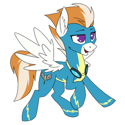 Size: 2000x2000 | Tagged: safe, artist:danger_above, derpibooru exclusive, derpibooru import, fire streak, pegasus, pony, clothes, ear fluff, ears, goggles, high res, male, open mouth, raised hoof, raised leg, simple background, solo, spread wings, stallion, transparent background, uniform, wings, wonderbolts uniform