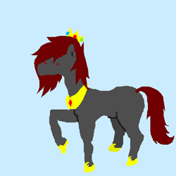 Size: 500x500 | Tagged: safe, artist:askpinkiepieandfriends, derpibooru import, oc, oc only, oc:queen frau, earth pony, pony, blue background, crown, female, hoof shoes, jewelry, mare, peytral, princess shoes, raised hoof, raised leg, regalia, simple background, solo