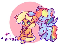 Size: 800x600 | Tagged: safe, artist:斯旻空, derpibooru import, applejack, rainbow dash, earth pony, pegasus, pony, appledash, cute, dashabetes, female, head pat, jackabetes, lesbian, pat, shipping