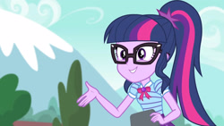 Size: 3410x1920 | Tagged: safe, derpibooru import, screencap, sci-twi, twilight sparkle, better together, equestria girls, forgotten friendship, bowtie, cute, female, geode of telekinesis, high res, jewelry, magical geodes, necklace, ponytail, smiling, solo, twiabetes