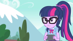 Size: 3410x1920 | Tagged: safe, derpibooru import, screencap, sci-twi, twilight sparkle, better together, equestria girls, forgotten friendship, bowtie, female, geode of telekinesis, high res, jewelry, magical geodes, necklace, ponytail, solo