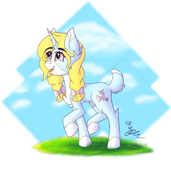 Size: 2048x2048 | Tagged: safe, artist:diamond06mlp, derpibooru import, oc, oc only, pony, unicorn, bow, female, hair bow, horn, mare, raised hoof, raised leg, signature, solo, unicorn oc