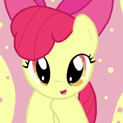 Size: 2500x2500 | Tagged: safe, artist:xvoomertx, derpibooru import, apple bloom, earth pony, pony, abstract background, apple bloom's bow, bow, female, filly, hair bow, high res, looking at you, orange eyes, red mane, solo