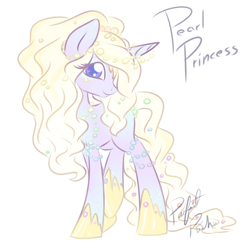 Size: 1500x1500 | Tagged: safe, artist:piichu-pi, derpibooru import, oc, oc only, oc:pearl princess, pony, unicorn, blue eyes, eyelashes, female, hoof shoes, horn, mare, raised leg, simple background, smiling, solo, standing, unicorn oc, white background