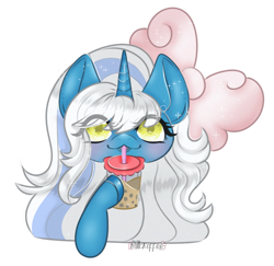 Size: 906x882 | Tagged: safe, alternate version, artist:milkk0ffee, derpibooru import, oc, oc:fleurbelle, alicorn, alicorn oc, blushing, boba tea, bow, female, golden eyes, hair bow, horn, mare, simple background, transparent background, wingding eyes, wings