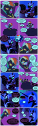 Size: 868x2844 | Tagged: safe, artist:dziadek1990, derpibooru import, edit, edited screencap, screencap, nightmare moon, rainbow dash, comic:appease the ghost, friendship is magic, luna eclipsed, season 1, season 2, season 5, the cutie re-mark, castle of the royal pony sisters, clothes, cloud, comic, conversation, costume, dialogue, requested art, screencap comic, shadowbolts costume, text