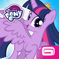 Size: 192x192 | Tagged: safe, twilight sparkle, twilight sparkle (alicorn), alicorn, pony, app icon, female, gameloft, looking at you, my little pony logo, solo, solo female, spread wings