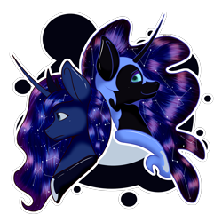 Size: 2160x2160 | Tagged: safe, artist:darmetyt, derpibooru import, nightmare moon, princess luna, alicorn, anthro, pony, bust, cutie mark background, duality, portrait