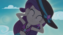 Size: 3410x1920 | Tagged: safe, derpibooru import, screencap, rarity, better together, equestria girls, lost and found, belly button, clothes, cloud, complete disaster, female, geode of shielding, high res, jewelry, magical geodes, marshmelodrama, necklace, panicking, rarity being rarity, solo, swimsuit