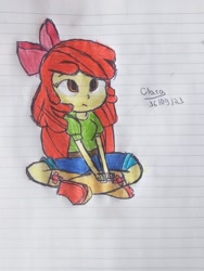 Size: 1536x2048 | Tagged: safe, artist:anazzclara, derpibooru import, apple bloom, equestria girls, lined paper, solo, traditional art