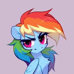 Size: 3000x3000 | Tagged: safe, artist:vensual99, derpibooru import, rainbow dash, pegasus, pony, bust, chest fluff, female, looking at you, mare, portrait, purple background, simple background, solo