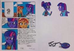 Size: 1080x738 | Tagged: safe, artist:karadeg, derpibooru exclusive, derpibooru import, sci-twi, sunset shimmer, twilight sparkle, equestria girls, friendship games, comic, crying, traditional art, twolight