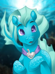 Size: 960x1280 | Tagged: safe, artist:rexyjackal, derpibooru import, oc, oc only, merpony, seapony (g4), boop, camera, commission, crepuscular rays, digital art, fish tail, flowing tail, jewelry, looking at you, male, necklace, ocean, open mouth, purple eyes, signature, solo, sun, sunlight, tail, underwater, water