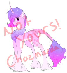 Size: 3432x3732 | Tagged: safe, artist:chazmazda, derpibooru import, twilight, oc, oc only, pony, unicorn, adoptable, adoption, chest fluff, colored, flat colors, fluffy, fullbody, hail, hoof fluff, hooves, horn, long hair, outline, sale, short hair, simple background, solo, transparent background