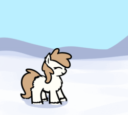 Size: 676x605 | Tagged: safe, artist:neuro, oc, oc only, pony, animated, attack, boot, bucking, butt fluff, chest fluff, cute, female, fluffy, kick, mare, snow, snowpony (species), solo, taiga pony, that pony sure does love boots, unshorn fetlocks