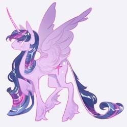 Size: 768x770 | Tagged: safe, artist:costly, derpibooru import, twilight sparkle, twilight sparkle (alicorn), alicorn, pony, female, leg fluff, leonine tail, mare, profile, solo, spread wings, tail, wings