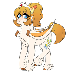 Size: 3000x3000 | Tagged: safe, artist:gingygin, derpibooru import, oc, oc only, oc:nurse honey milk, bat pony, pony, bat pony oc, chest fluff, feathered fetlocks, female, hat, mare, neck fluff, nurse, nurse hat, simple background, solo, transparent background, unshorn fetlocks