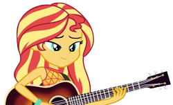 Size: 9941x6032 | Tagged: safe, artist:andoanimalia, derpibooru import, sunset shimmer, better together, equestria girls, let it rain, guitar, musical instrument, simple background, sleeveless, transparent background, vector