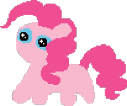 Size: 618x516 | Tagged: safe, artist:minus, derpibooru exclusive, derpibooru import, pinkie pie, earth pony, pony, baba is you, female, mare, no mouth, no nose, no shading, pixel art, short legs, simple background, solo, starry eyes, stylistic suck, transparent background, wide eyes, wingding eyes