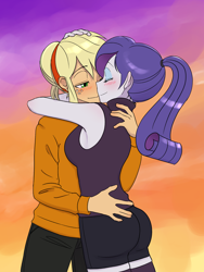 Size: 1620x2160 | Tagged: safe, artist:haibaratomoe, derpibooru import, applejack, rarity, equestria girls, butt, eyes closed, female, lesbian, rarijack, rearity, shipping