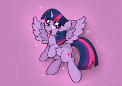 Size: 4123x2925 | Tagged: safe, artist:background basset, derpibooru import, twilight sparkle, twilight sparkle (alicorn), alicorn, pony, flying, open mouth, simple background, solo, spread wings, wings